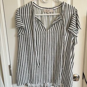 LOFT Striped Blouse with Tie Neck